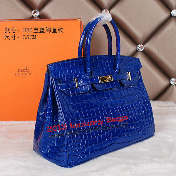 Hermes Birkin 35CM Tote Bag Shiny Croco Leather H35C Blue