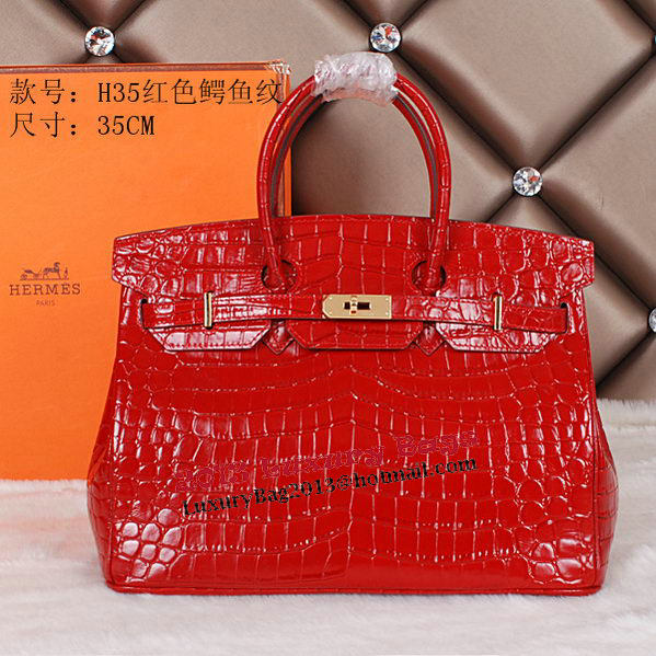 Hermes Birkin 35CM Tote Bag Shiny Croco Leather H35C Red