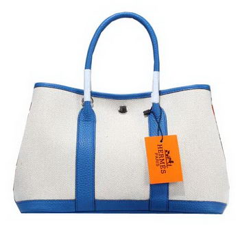 Hermes Garden Party 30cm Tote Bag Canvas Blue