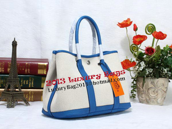 Hermes Garden Party 30cm Tote Bag Canvas Blue