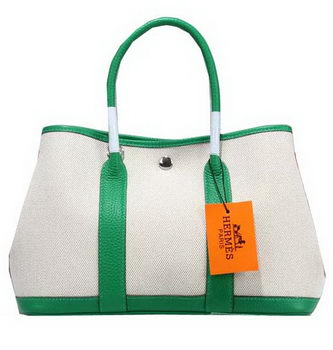 Hermes Garden Party 30cm Tote Bag Canvas Light Green