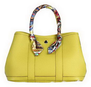 Hermes Garden Party 30cm Tote Bag Grainy Leather Lemon