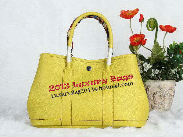 Hermes Garden Party 30cm Tote Bag Grainy Leather Lemon