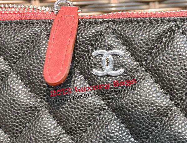 Chanel Clutch Bag Black Cannage Pattern Leather A82044 Silver