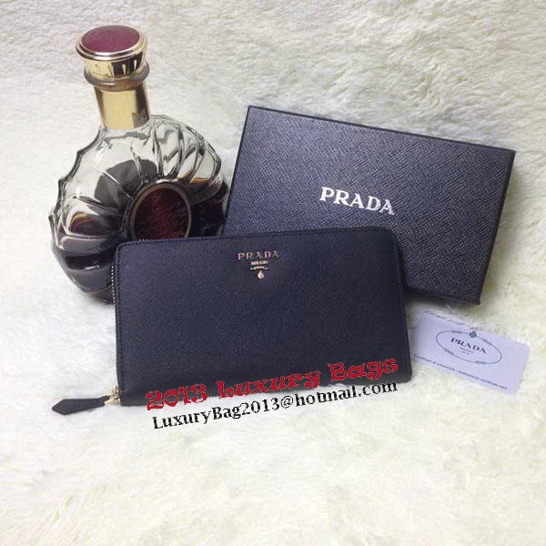 Prada Saffiano Leather Large Zippy Wallets Black