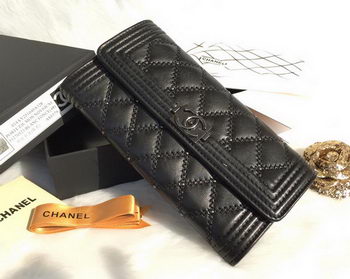 Boy Chanel Matelasse Long Wallet Original Sheepskin Leather A80376 Black