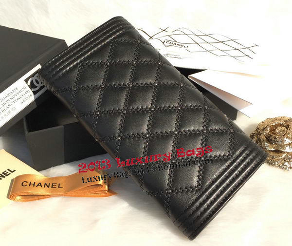 Boy Chanel Matelasse Long Wallet Original Sheepskin Leather A80376 Black