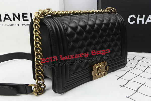 Boy Chanel Flap Shoulder Bags Black Original Sheepskin A67025 Gold