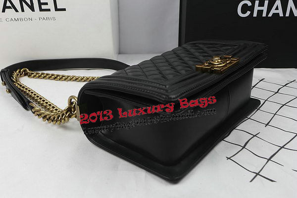 Boy Chanel Flap Shoulder Bags Black Original Sheepskin A67025 Gold