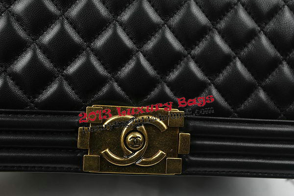 Boy Chanel Flap Shoulder Bags Black Original Sheepskin A67025 Gold