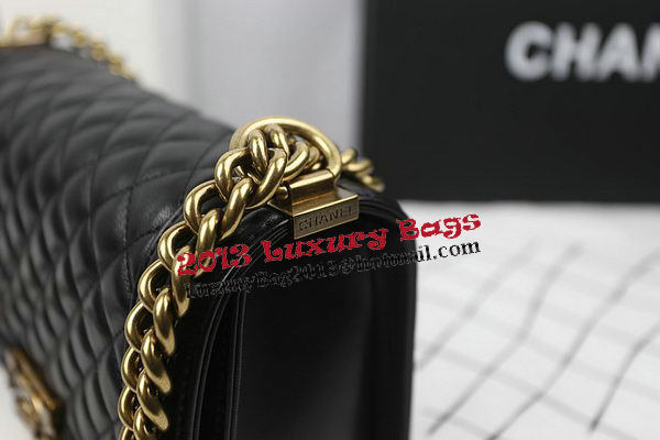 Boy Chanel Flap Shoulder Bags Black Original Sheepskin A67025 Gold