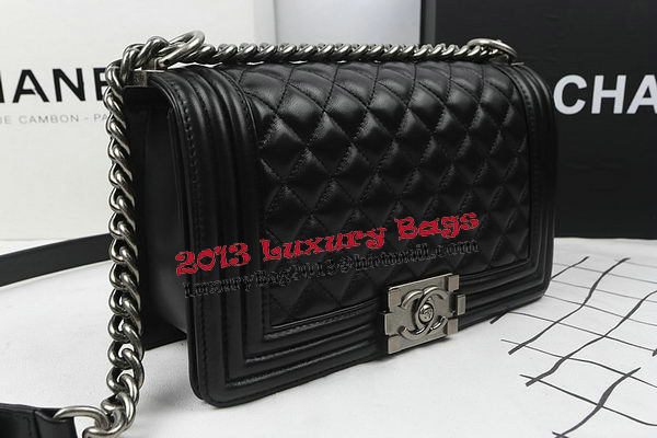 Boy Chanel Flap Shoulder Bags Black Original Sheepskin A67025 Silver