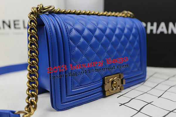 Boy Chanel Flap Shoulder Bags Blue Original Sheepskin A67025 Gold