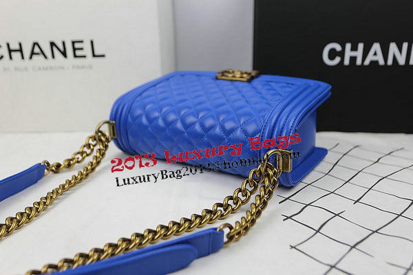 Boy Chanel Flap Shoulder Bags Blue Original Sheepskin A67025 Gold