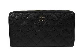 Chanel Matelasse Zip Around Wallet Black Cannage Pattern A50097 Gold