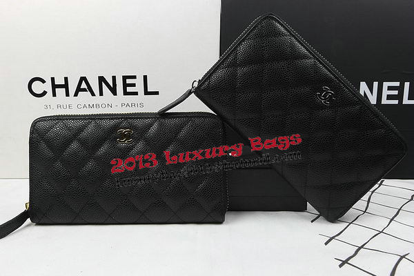 Chanel Matelasse Zip Around Wallet Black Cannage Pattern A50097 Gold