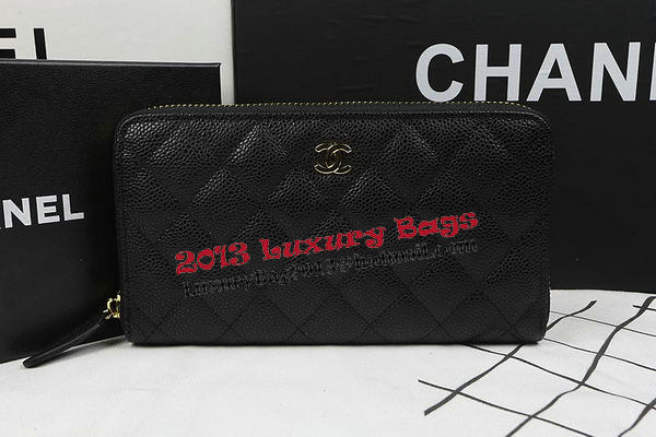 Chanel Matelasse Zip Around Wallet Black Cannage Pattern A50097 Gold