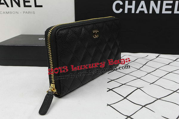 Chanel Matelasse Zip Around Wallet Black Cannage Pattern A50097 Gold