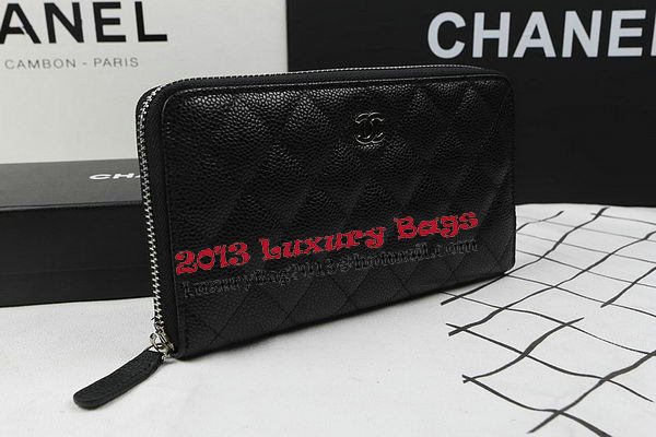 Chanel Matelasse Zip Around Wallet Black Cannage Pattern A50097 Silver