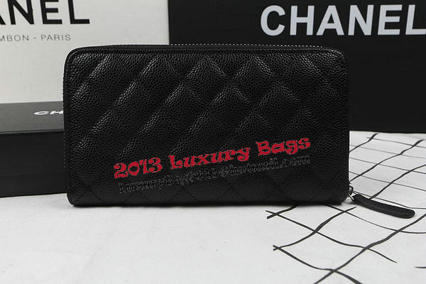 Chanel Matelasse Zip Around Wallet Black Cannage Pattern A50097 Silver