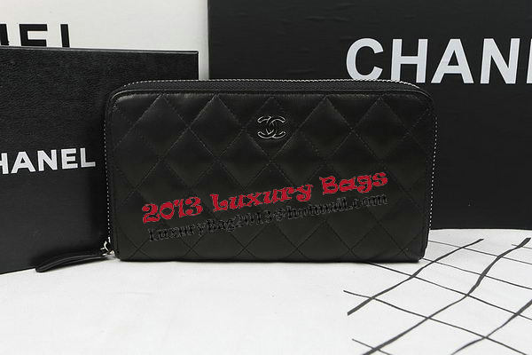 Chanel Matelasse Zip Around Wallet Black Sheepskin A50097 Silver