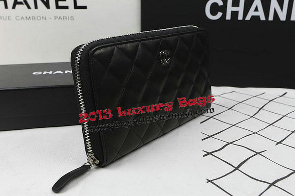 Chanel Matelasse Zip Around Wallet Black Sheepskin A50097 Silver