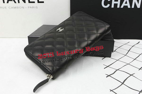 Chanel Matelasse Zip Around Wallet Black Sheepskin A50097 Silver