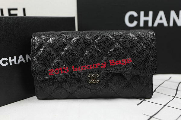 Chanel Tri-Fold Wallet Black Original Cannage Pattern A31506 Gold