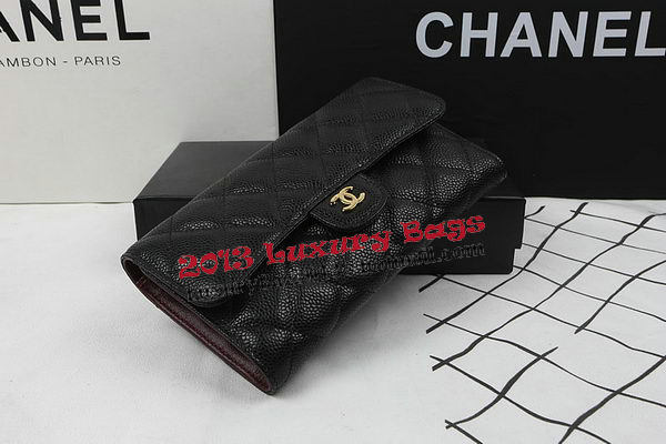 Chanel Tri-Fold Wallet Black Original Cannage Pattern A31506 Gold