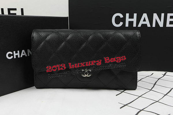 Chanel Tri-Fold Wallet Black Original Cannage Pattern A31506 Silver