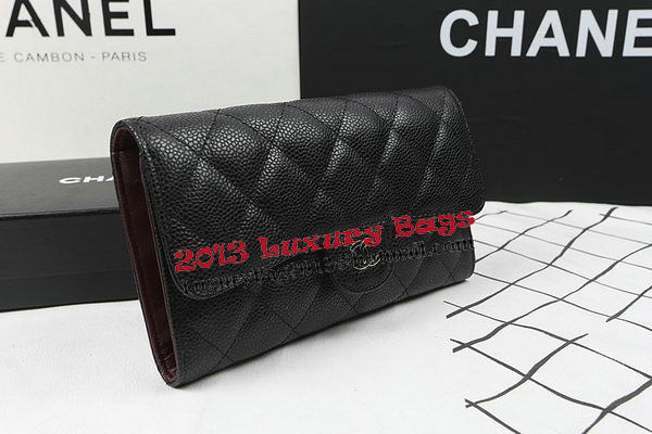 Chanel Tri-Fold Wallet Black Original Cannage Pattern A31506 Silver