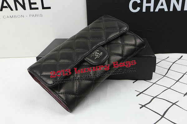 Chanel Tri-Fold Wallet Black Original Sheppskin A31506 Silver