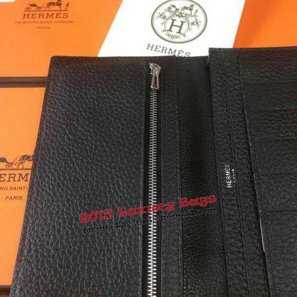 Hermes Bearn Japonaise Grainy Leather Wallet H8622W Black