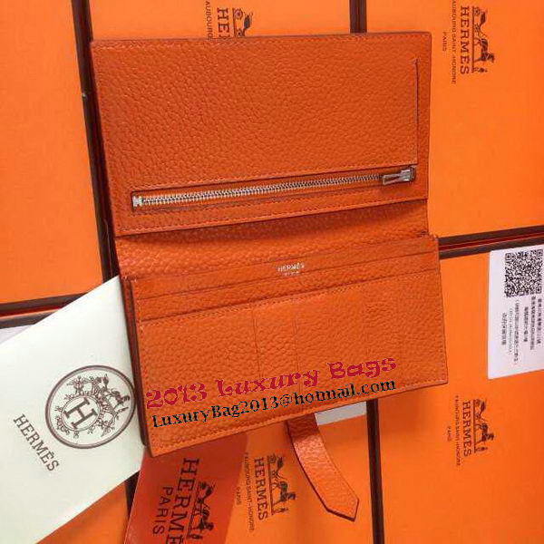 Hermes Bearn Japonaise Grainy Leather Wallet H8622W Orange