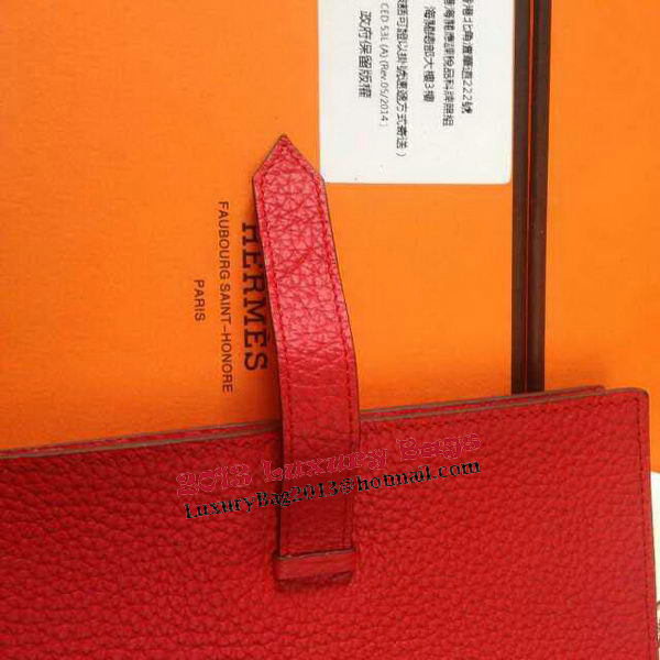 Hermes Bearn Japonaise Grainy Leather Wallet H8622W Red