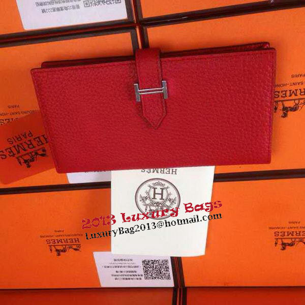 Hermes Bearn Japonaise Grainy Leather Wallet H8622W Red