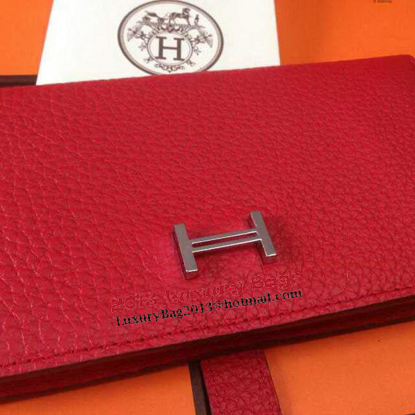 Hermes Bearn Japonaise Grainy Leather Wallet H8622W Red