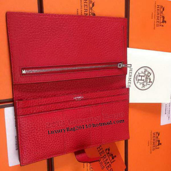 Hermes Bearn Japonaise Grainy Leather Wallet H8622W Red