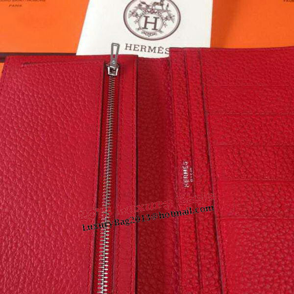 Hermes Bearn Japonaise Grainy Leather Wallet H8622W Red