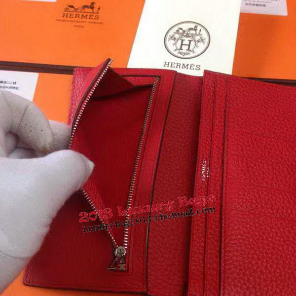 Hermes Bearn Japonaise Grainy Leather Wallet H8622W Red