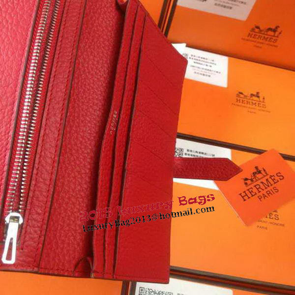 Hermes Bearn Japonaise Grainy Leather Wallet H8622W Red