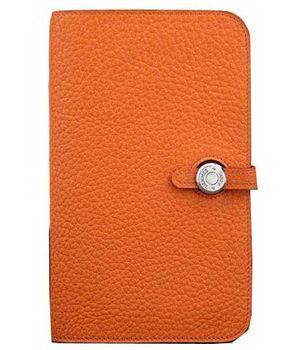 Hermes Compact Passport Holder Original Leather Wallet Orange