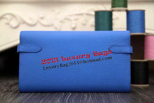 Hermes Kelly Wallet Togo Leather Bi-Fold Purse HA708W Blue