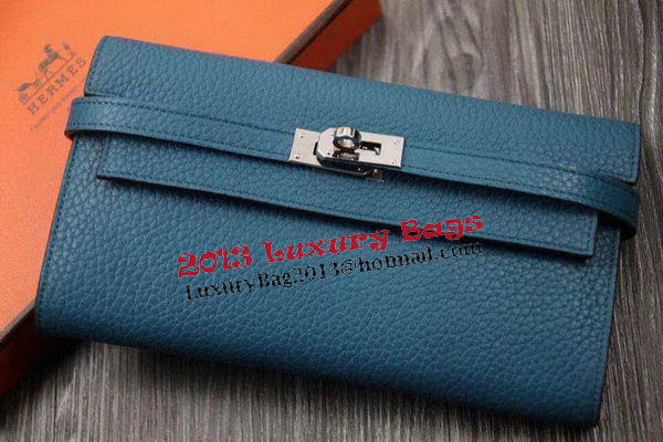 Hermes Kelly Wallet Togo Leather Bi-Fold Purse HA708W Light Blue