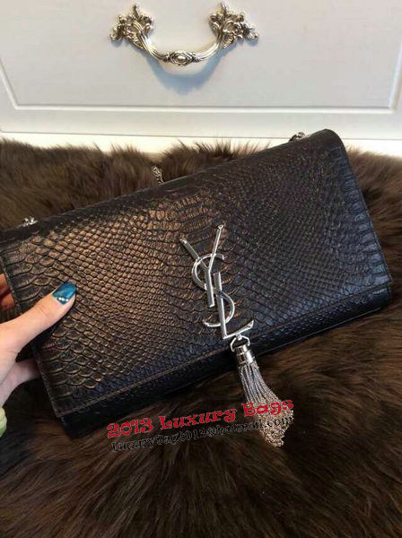 YSL Monogramme Cross-body Shoulder Bag Snake Leather Y31128 Black