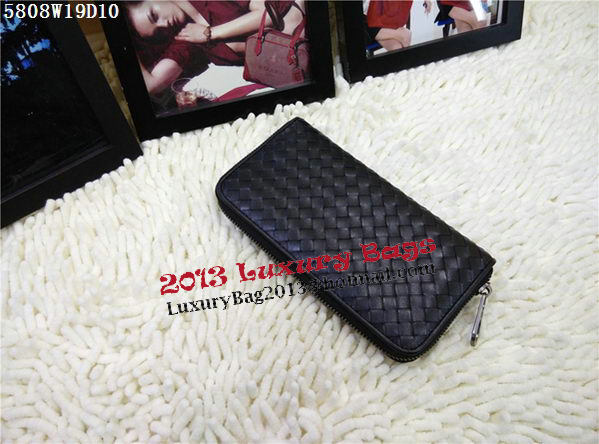 Bottega Veneta Intrecciato Calfskin Zip Around Wallet BV5808 Black