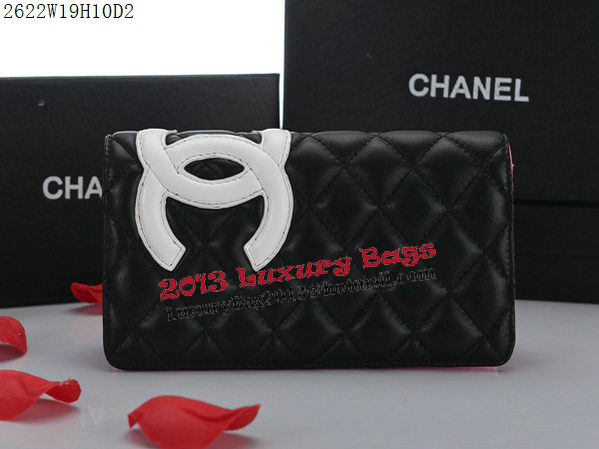 Chanel Combon Bi-Fold Wallet White CC Logo A2622 Black