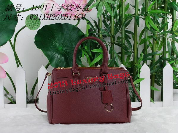 Prada Saffiano Leather Tote Bag PBN1801 Burgundy