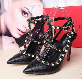 Valentino Litchi Leather Rivet 100mm Sandal VT263YZM Black