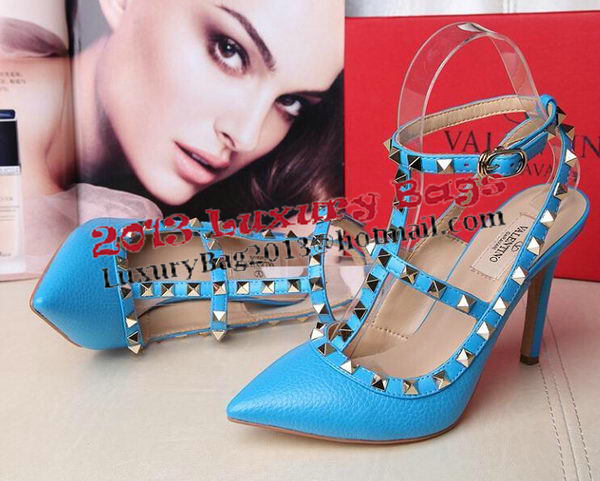 Valentino Litchi Leather Rivet 100mm Sandal VT263YZM Blue